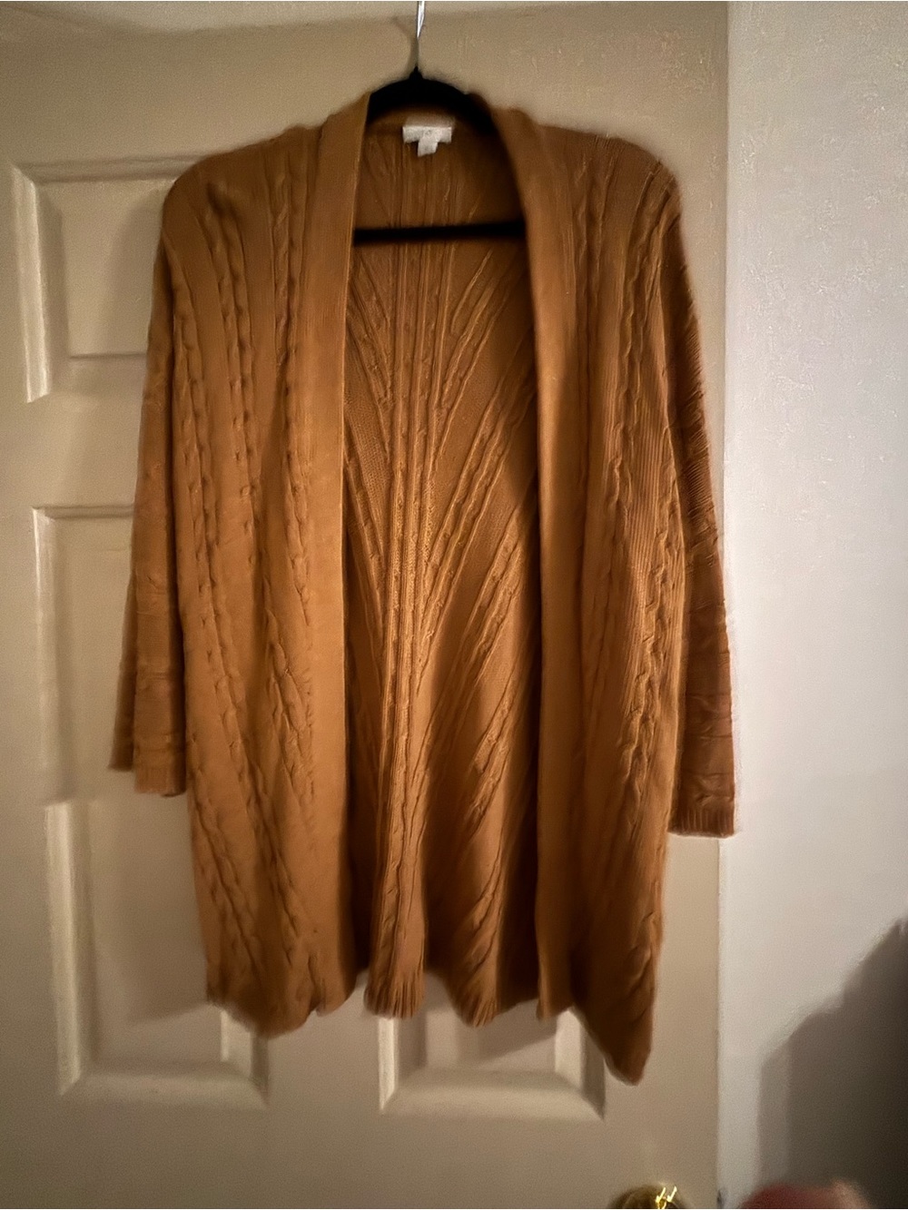 J. Jill Camel Brown Cable Knit Open-Front Cardigan